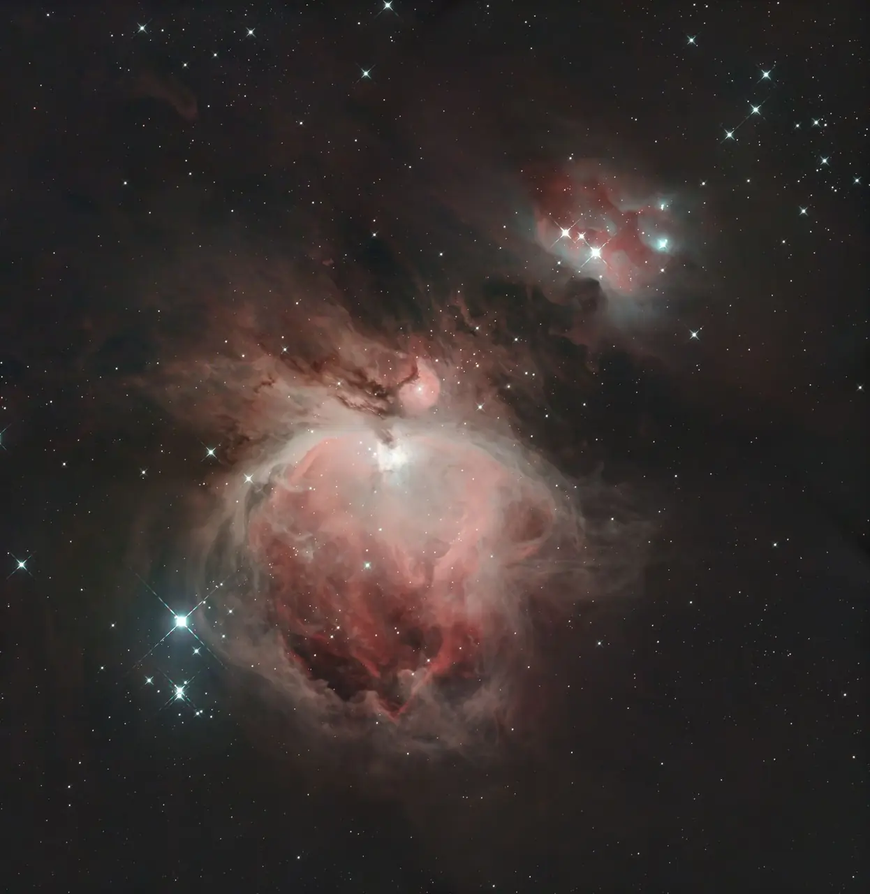 Vivid colors of the Orion Nebula captured through a telescope
